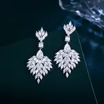 Leaf Brass Micro Pave Cubic Zirconia Dangle Stud Earrings