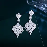 Leaf Brass Micro Pave Cubic Zirconia Dangle Stud Earrings