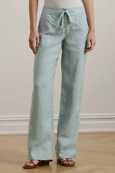 Lněné kalhoty Lauren Ralph Lauren