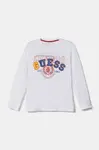 Dětské bavlněné tričko s dlouhým rukávem Guess bílá barva, s potiskem, L5RI03 K8HM4