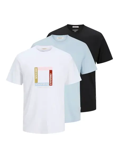 JACK & JONES Tričko  pastelovo modrá / čierna / biela