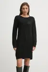 Šaty z vlněné směsi Sisley černá barva, mini, oversize, 1076MV00W