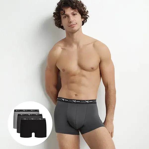 DIM COTTON STRETCH BOXER 3x - Pánske boxerky 3 ks - čierna - sivá
