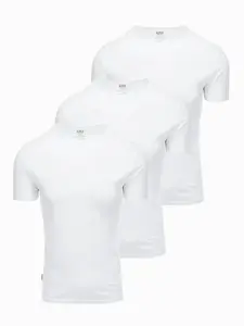 Ombre Set of men's BASIC cotton shirts with round neckline - 3x white