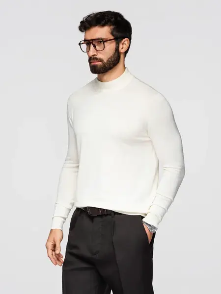 Ombre Men's knitted half turtleneck with viscose - cream