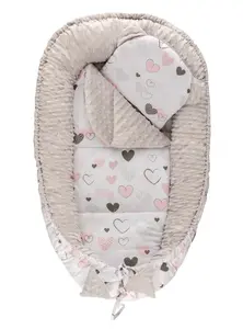 Bomimi HARMO Hnízdečko s polštářkem minky, SRDÍČKA šedá