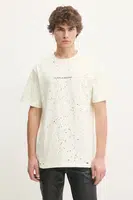 Bavlněné tričko PURPLE BRAND HWT JERSEY SS TEE béžová barva, s potiskem, P117-HFGT125