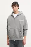 Bavlněná mikina PURPLE BRAND HWT FLEECE ZIP FRONT HOODY pánská, šedá barva, s kapucí, s potiskem, P460-HHGG125