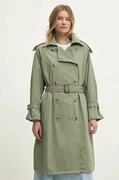 Trench kabát Answear.LAB dámský, zelená barva, přechodný, dvouřadový