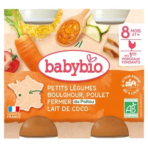 BABYBIO Zelenina s bulgurem, kuřetem a kokosovým mlékem BIO 2 x 200 g