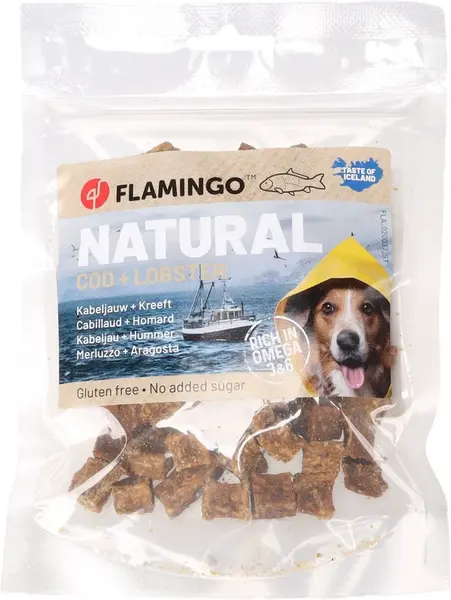 Flamingo Nature Snacks kocky, maškrta pre psov - treska, homár 75 g