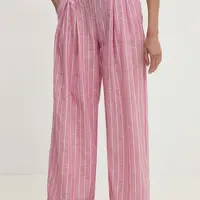 Bavlněné kalhoty Answear.LAB růžová barva, široké, high waist