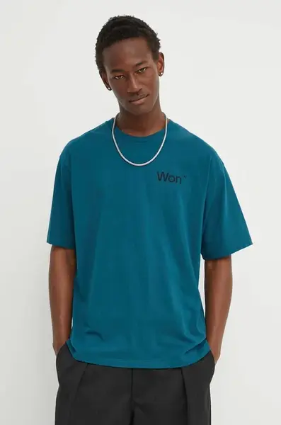 Bavlněné tričko Won Hundred tyrkysová barva, s potiskem, 3101-12063