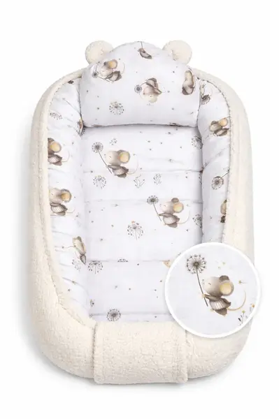 Baby Nellys Oboustranné hnízdečko s polštářkem, 50x80 cm, Malá myška, smetanová