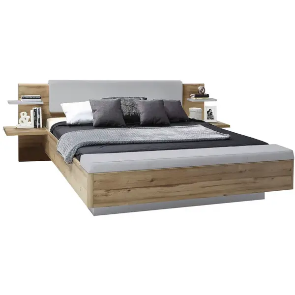Ti'me POSTEL S NOČNÍMI STOLKY, 180/200 cm, šedá, dub artisan