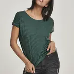 Women's striped T-shirt with dark green/black yarn