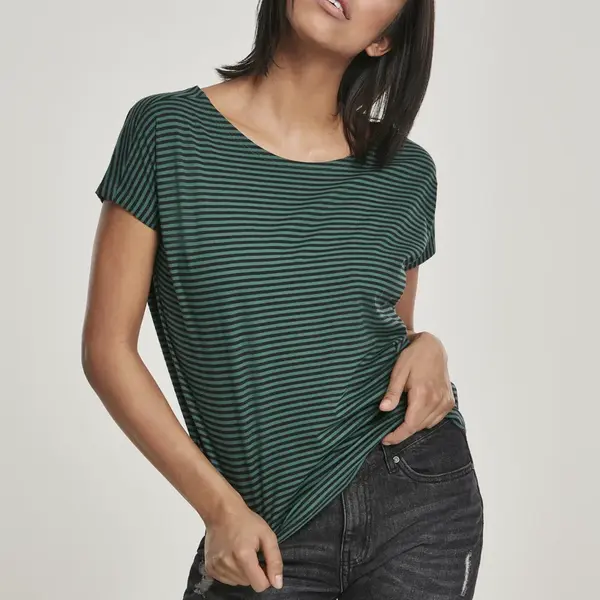 Women's striped T-shirt with dark green/black yarn