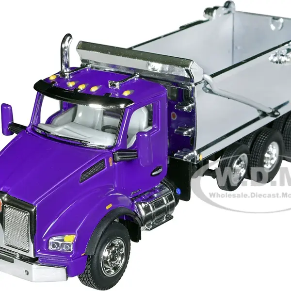 Kenworth T880 Day Cab with Rogue Transfer Dump Body Truck Purple and Chrome 1/64 Diecast Model by DCP/First Gear