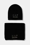 Vlněná čepice a šála EA7 Emporio Armani černá barva, AF16843.7W000717