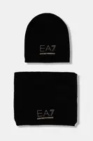 Vlněná čepice a šála EA7 Emporio Armani černá barva, AF16843.7W000717