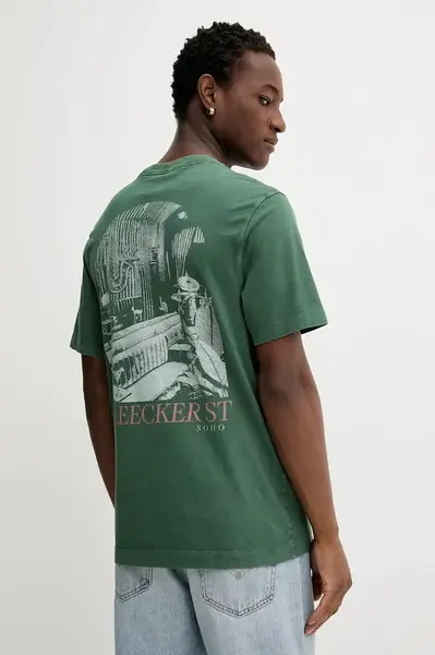 Bavlněné tričko Abercrombie & Fitch pánské, zelená barva, s potiskem, KI123-5231-303