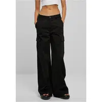 Women's twill trousers with a high waist and wide legs, black