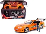 Model Kit Toyota Supra Metallic Orange with Brian Diecast Figure "Fast &amp; Furious" Movie "Build N Collect" 1/24 Diecast Model Car by Jada