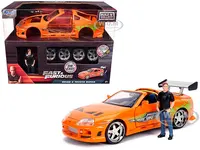 Model Kit Toyota Supra Metallic Orange with Brian Diecast Figure "Fast &amp; Furious" Movie "Build N Collect" 1/24 Diecast Model Car by Jada