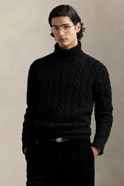 Vlněný svetr Polo Ralph Lauren pánský, béžová barva, s golfem, 710917035