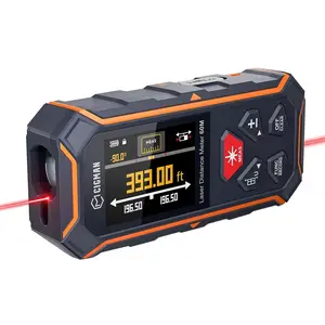 CIGMAN CD-60R Dual-Sided Red Laser Measure - LCD Display Angle Sensor 6 Units (Ft/in/m) Magnetic Back 393ft/120m