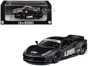 LB Works 488 "LBWK" Matt Black 1/64 Diecast Model Car by CM Model