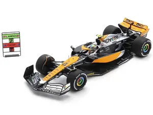McLaren MCL60 4 Lando Norris "Chrome" 2nd Place Formula One F1 "British GP" (2023) and Acrylic Display Case and Pit Board 1/18 Model Car by Spark