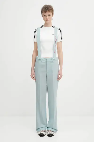Vlněné kalhoty Fiorucci Embroidered Suspender dámské, modrá barva, high waist, W02SPBPA183WO01BL02