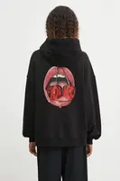 Bavlněná mikina Fiorucci Cherry Mouth Print Relaxed Fit dámská, černá barva, s kapucí, s potiskem, W02FPSHO092CJ05BK02