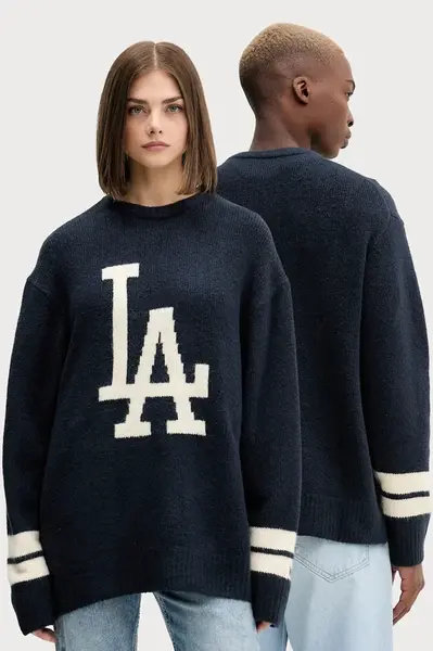 Svetr z vlněné směsi New Era tmavomodrá barva, 60684329