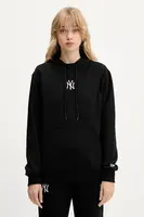 Mikina New Era dámská, černá barva, s kapucí, s aplikací, 60684415