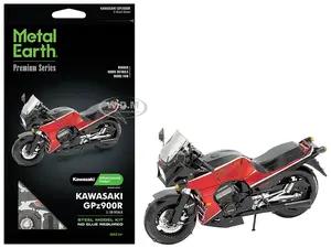 Model Kit Kawasaki GPz900R Motorcycle Red and Black (Challenging Difficulty) Steel Model by Metal Earth