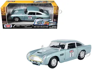 Aston Martin DB5 RHD (Right Hand Drive) 5 Light Blue Metallic "GT Racing" Series 1/24 Diecast Model Car by Motormax