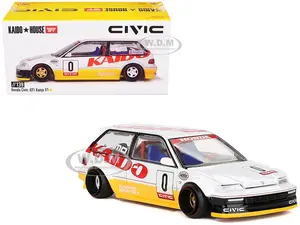 Honda Civic (EF) Kanjo V1 0 Silver Metallic and Yellow (Designed by Jun Imai) "Kaido House" Special 1/64 Diecast Model Car by Mini GT