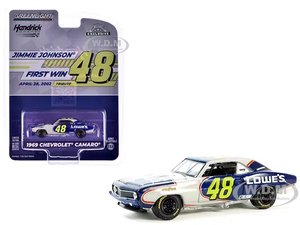 1969 Chevrolet Camaro 48 "Jimmie Johnson - Hendrick Motorsports First Win Tribute" Dark Blue and White with Graphics "Hobby Exclusive" Series 1/64 Di