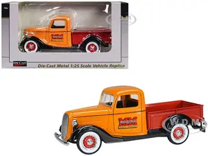1937 Ford Pickup Truck "Minneapolis Moline" Orange with Red Truck Bed and Black Fenders 1/25 Diecast Model Car by SpecCast
