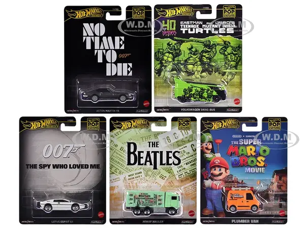 "Pop Culture 2024" 5 piece Set D "Premium Series" Diecast Model Cars by Hot Wheels