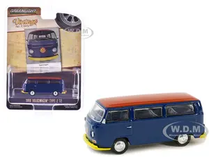 1968 Volkswagen Type 2 T2 Van Blue with Red Top "Vintage Ad Cars" Series 10 1/64 Diecast Model Car by Greenlight