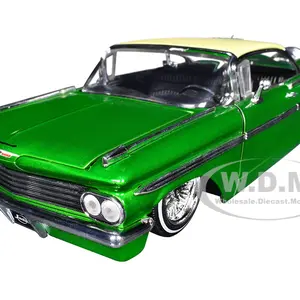 1959 Chevrolet Impala Lowrider Green Metallic with Cream Top and Wire Wheels "Street Low" Series 1/24 Diecast Model Car by Jada