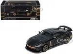 Nissan GT-R50 By ItalDesign Black with Gold Accents and Carbon Hood 1/64 Diecast Model Car by Inno Models