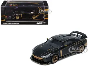 Nissan GT-R50 By ItalDesign Black with Gold Accents and Carbon Hood 1/64 Diecast Model Car by Inno Models