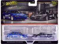 1994 Nissan Primera RHD (Right Hand Drive) 68 Blue and Nissan R390 GT1 23 Matt Black "Car Culture" Set of 2 Cars Diecast Model Cars by Hot Wheels