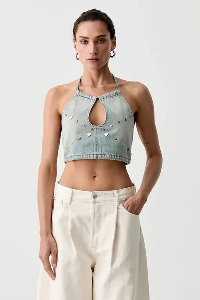Levi's top dámský džínový ROAD WORN HALTER x PRIDE