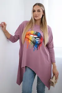Halenka oversize s potiskem duhových rtů tmavě růžová