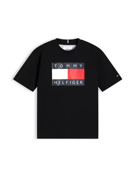TOMMY HILFIGER Tričko 'Flag Logo'  červená / čierna / biela